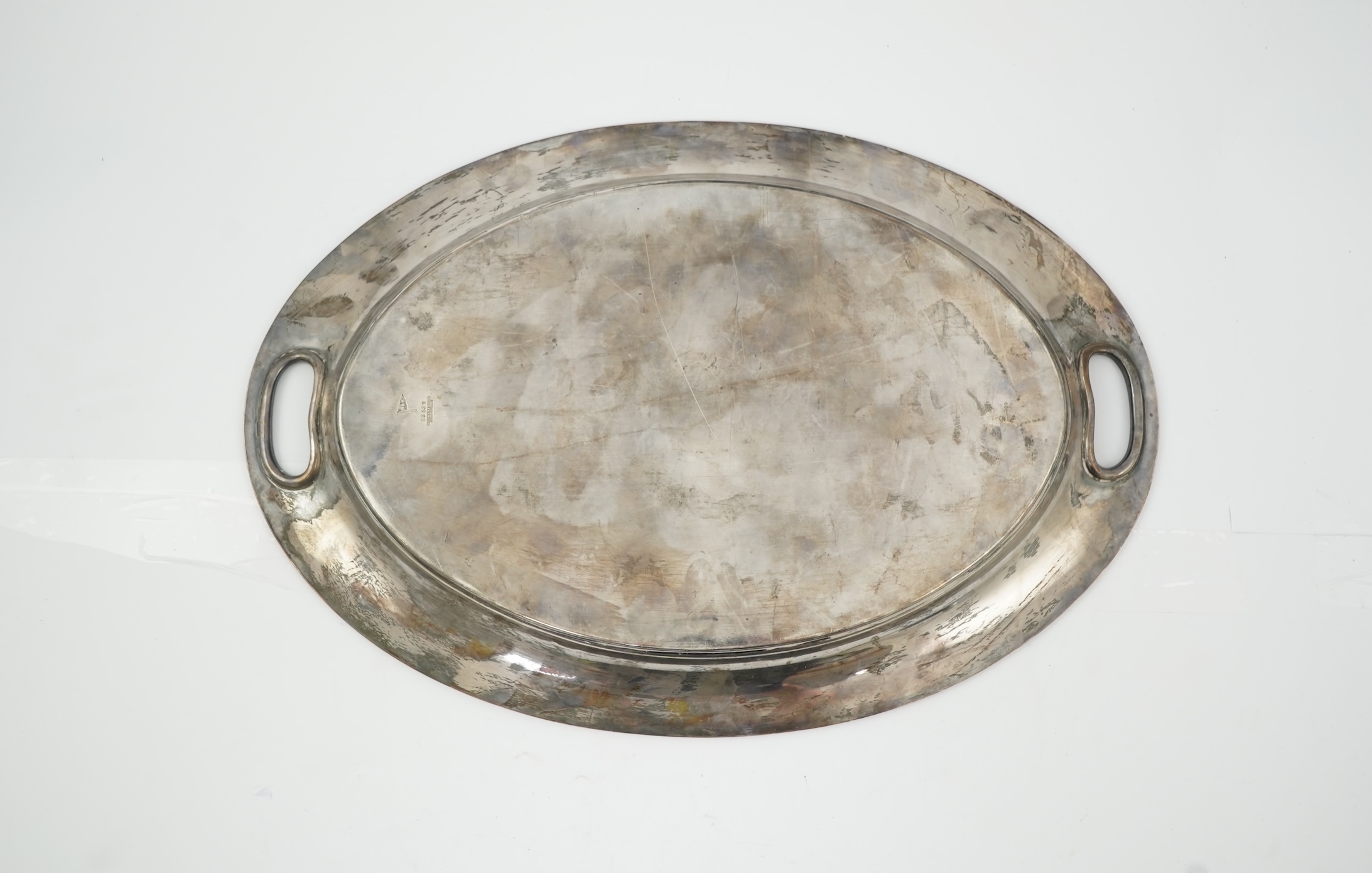 A George V silver oval tea tray, by Walker & Hall